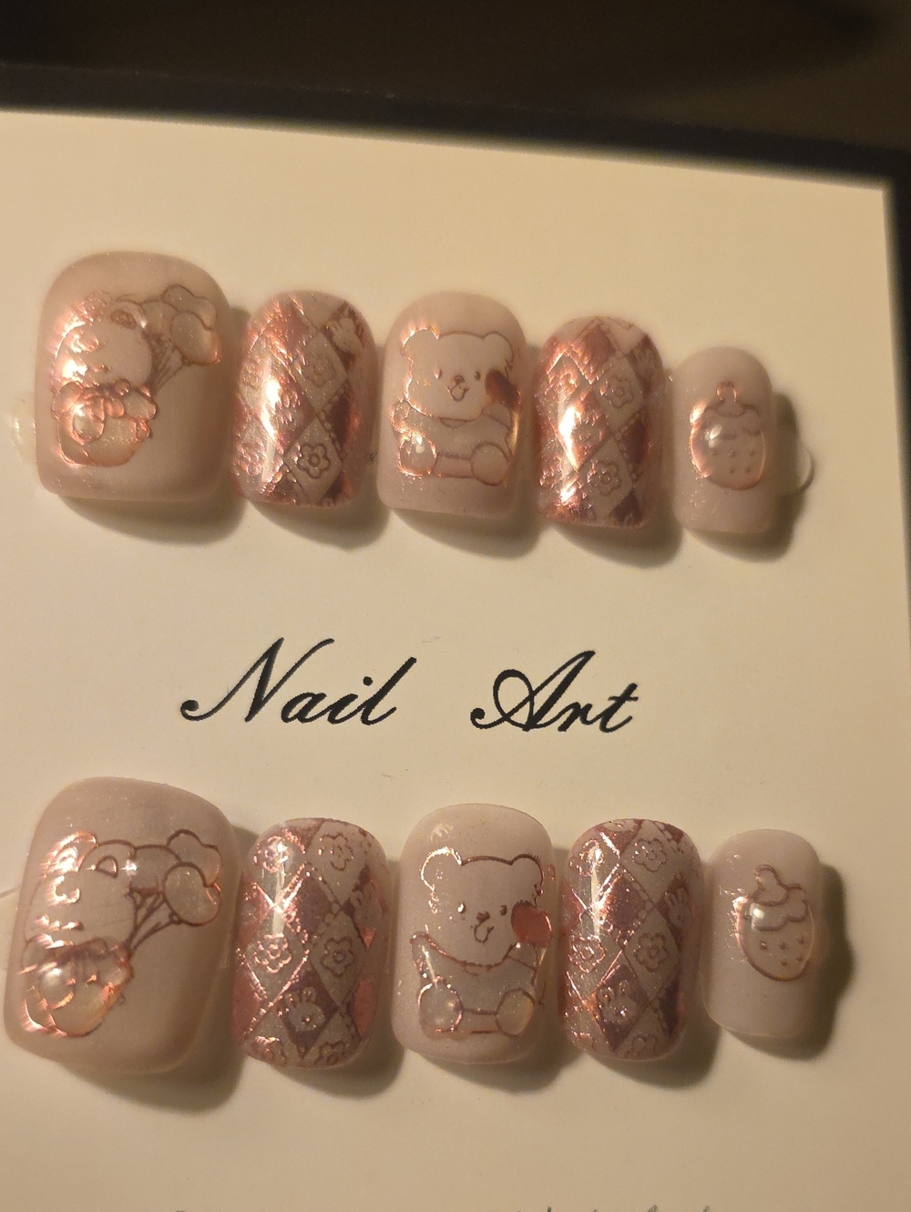Peach Pink Bear Nail Art Press-On Set - Unbranded Size Large